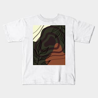 Abstract Shapes and Florals - Green, Brown, and Wine Red Kids T-Shirt
